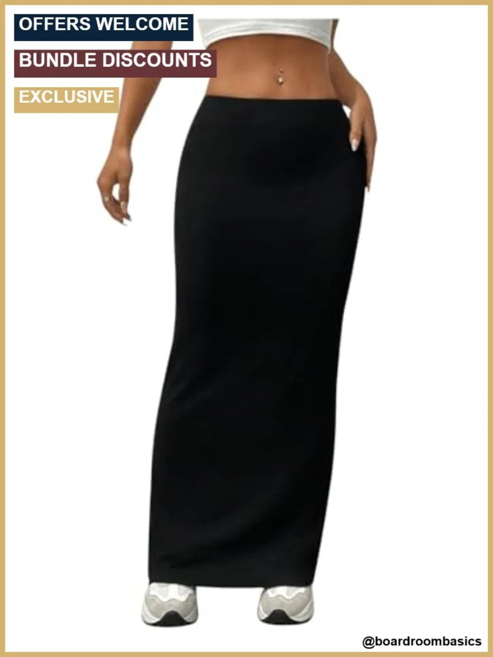 High Waisted Elastic Waist Pencil Maxi Skirt